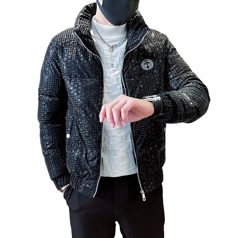 Winter Luxurious Sequin Men Jackets Thicken Warm Stand Collar Casual Puffer Parkas Overcoat Windproof Streetwear Men Clothing