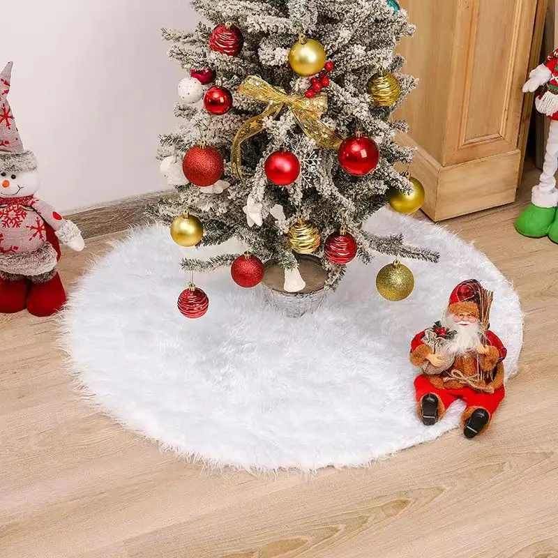 Christmas Tree Skirt Snowflake White Plush Faux Fur Carpet Ornaments Christmas Home Room Decoration Xmas Noel Gifts Navidad 2023