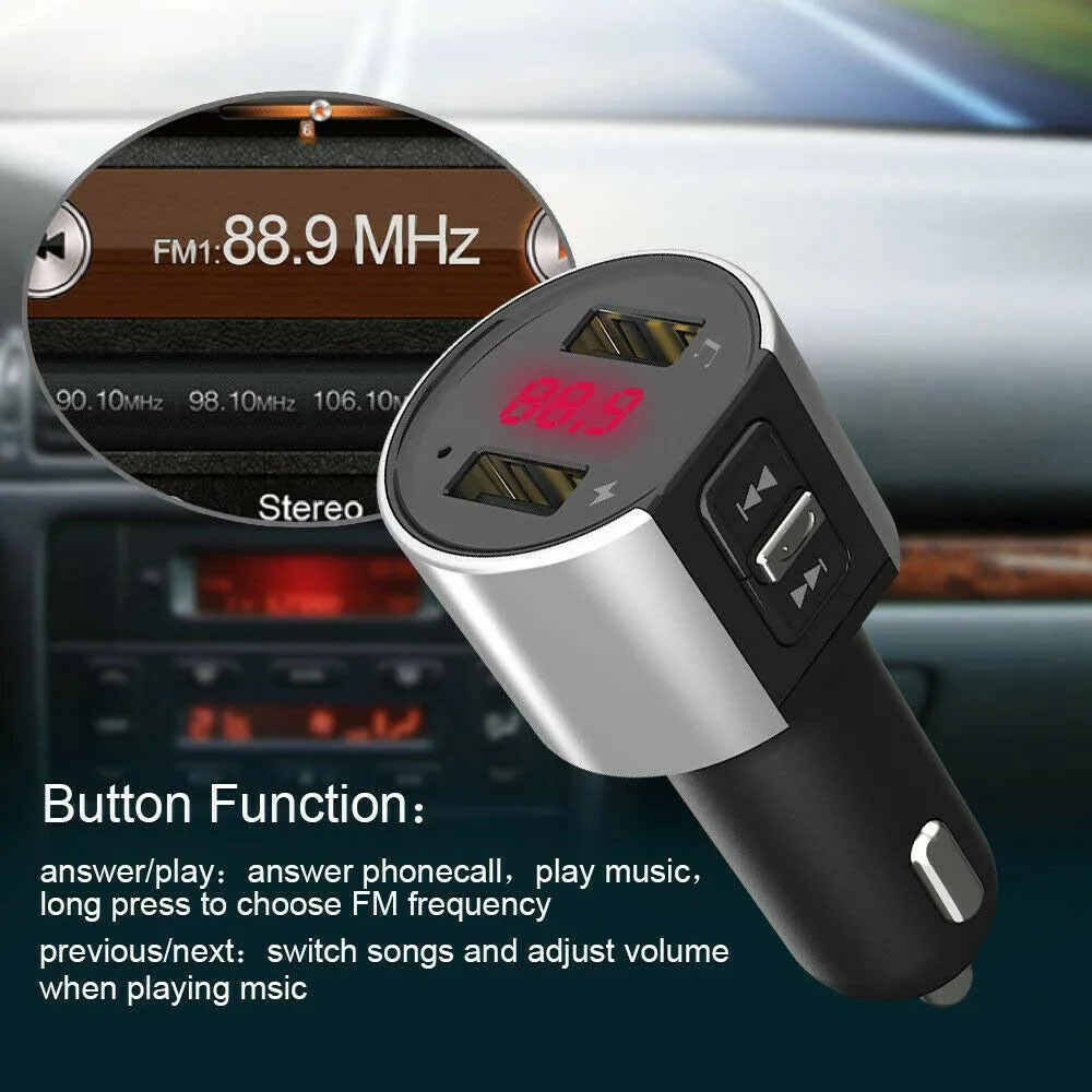 

Bluetooth Wireless Car Kit Handfree FM Transmitter Dual USB Car Charger 2.1A MP3 Music TF Card U Disk AUX Player