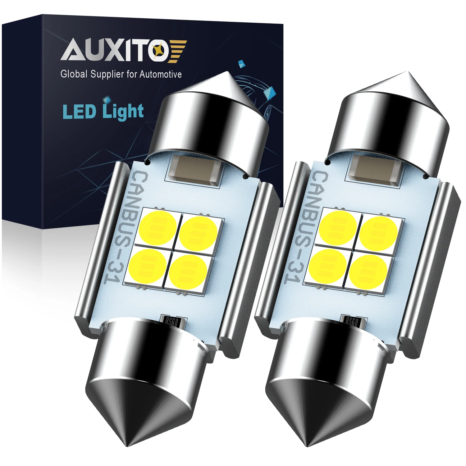 

AUXITO 2x 31 мм C5W C10W Светодиодный гирлянда 36 мм 41 мм 6000K Белый Автомобильный салонный купольный светильник Лампа для чтения 3030SMD CANBUS Супер яркий
