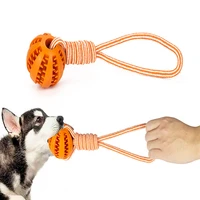 pet toy ball pull rope sound molar elastic bite training dog health care rubber chewing leaky ball dog interactive toy