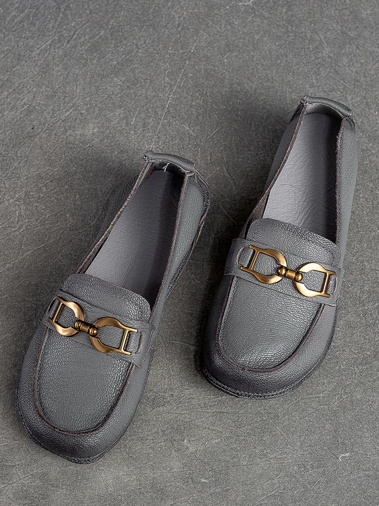 Beffery Women's Flats Cow Leather Loafers Handmade Moccasin With Round Toe And Soft Sole Flats Shoes Women