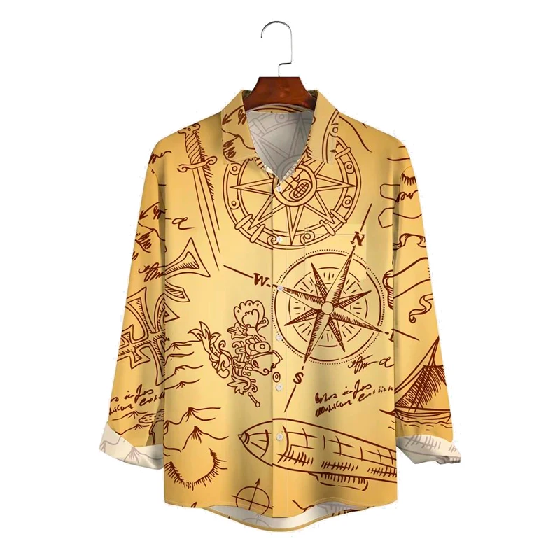 

Men's Spacecraft Collection Casual Long Sleeve Hawaiian Shirt with Chest Pocket