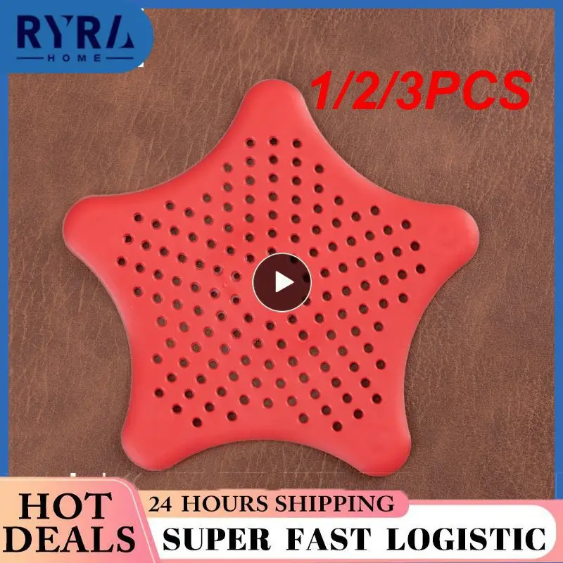 

1/2/3PCS Color Five-pointed Star PVC Sink Filter Bathroom Kitchen Sewer Filter Bath Shower Cover Drain Strainer Hair Stopper