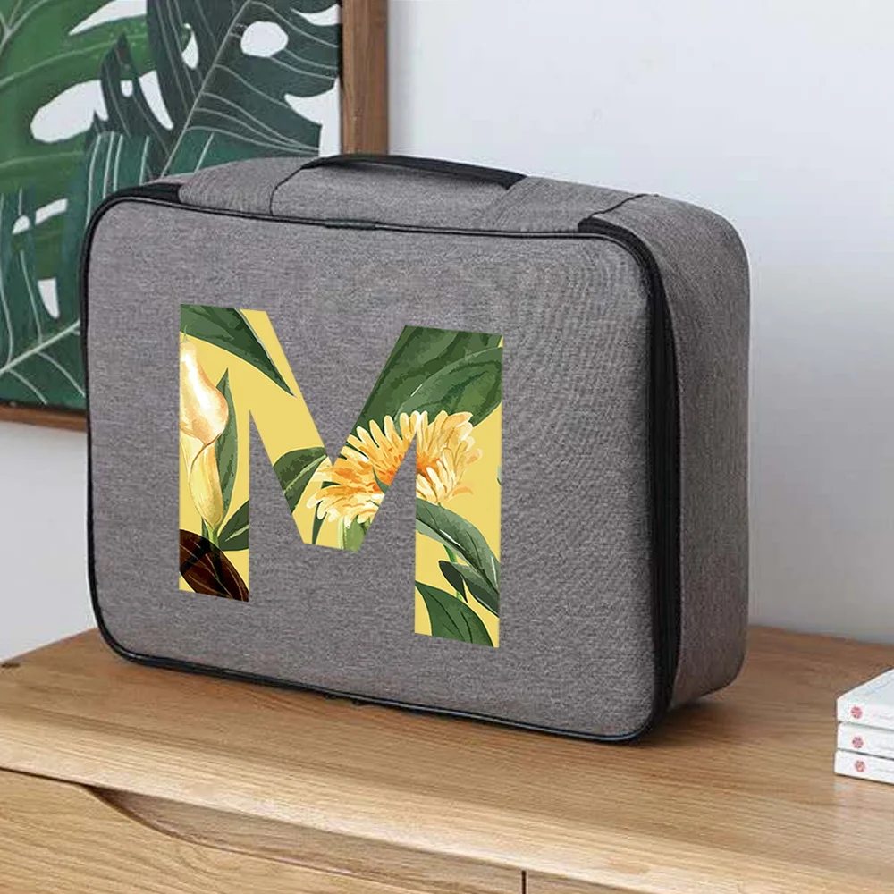 Multi-Layer Document Storage Bag Large Capacity Certificate Organizer Case Passport Briefcase Floral letter name Pattern
