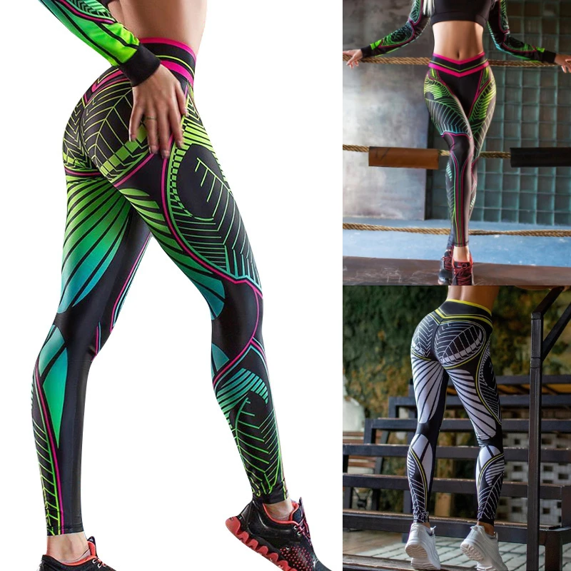 

Women Sports Pants Yoga Leggings Sexy High Waist Slim Printing Gym High Stretch Breathable Pants Elastic Workout