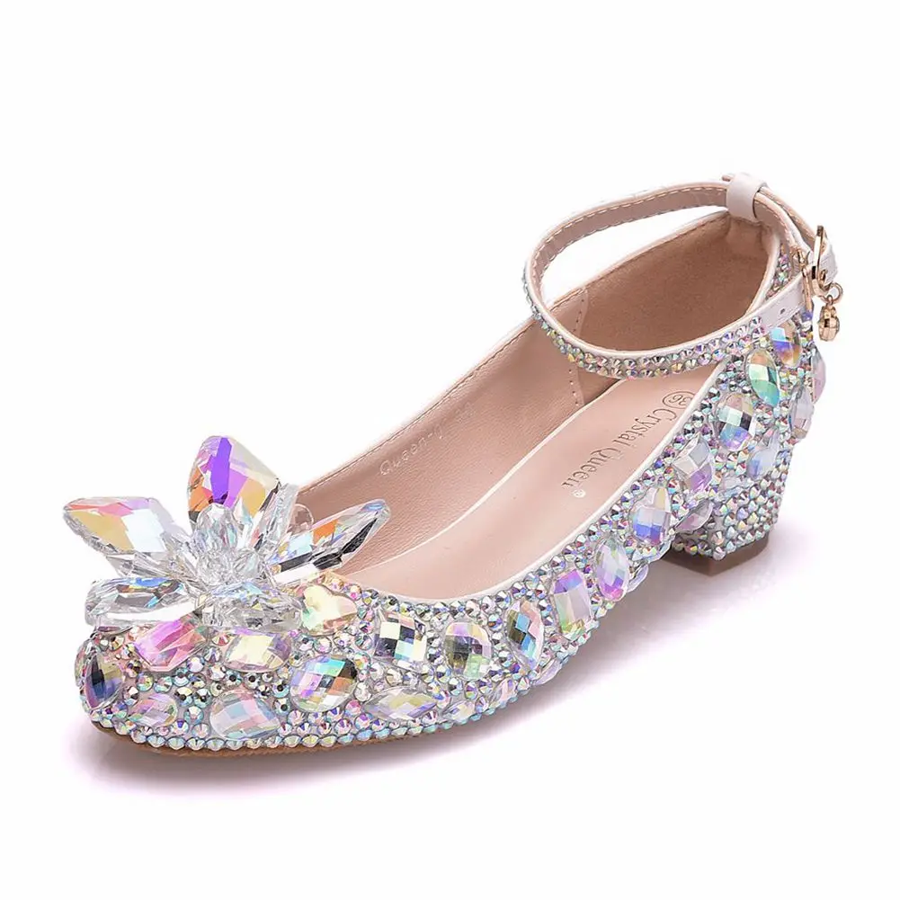 

Crystal Queen Wedding Shoes Bride Women Pumps High Heels Princess Cinderella Evening Party Glittering