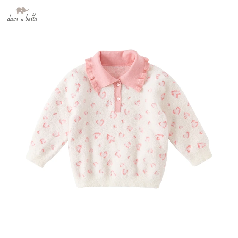 

Dave Bella Pink leopard Sweater For Girl Toddler Kid Sweater Baby Knit Pullover Winter Thick Infant Knitwear Clothes DB4224111
