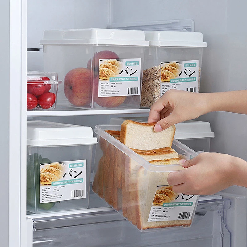

Bread Toast Refrigerator Crisper Storage Box Kitchen Plastic PP Transparent Square With Lid Large Capacity Food Container Boxes