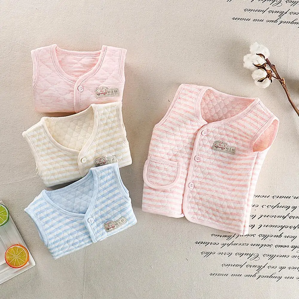 

Girls Boys Vest Children Cotton Warm Thick Striped Pattern Vest Baby Sleeveless Jacket