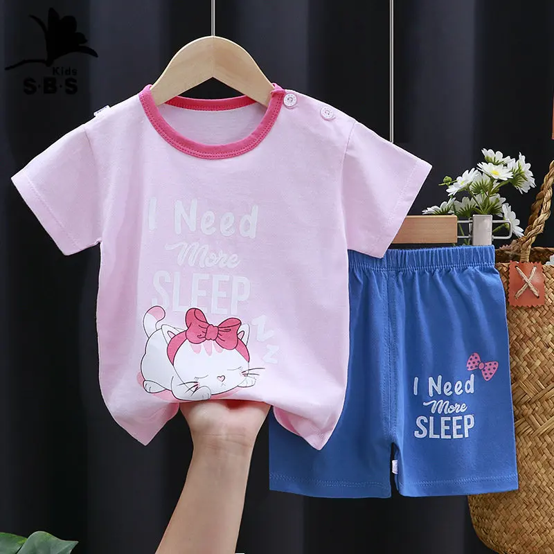 

Children's short sleeve suit cotton summer baby clothes girl T-shirt 2-piece toddler girl clothes