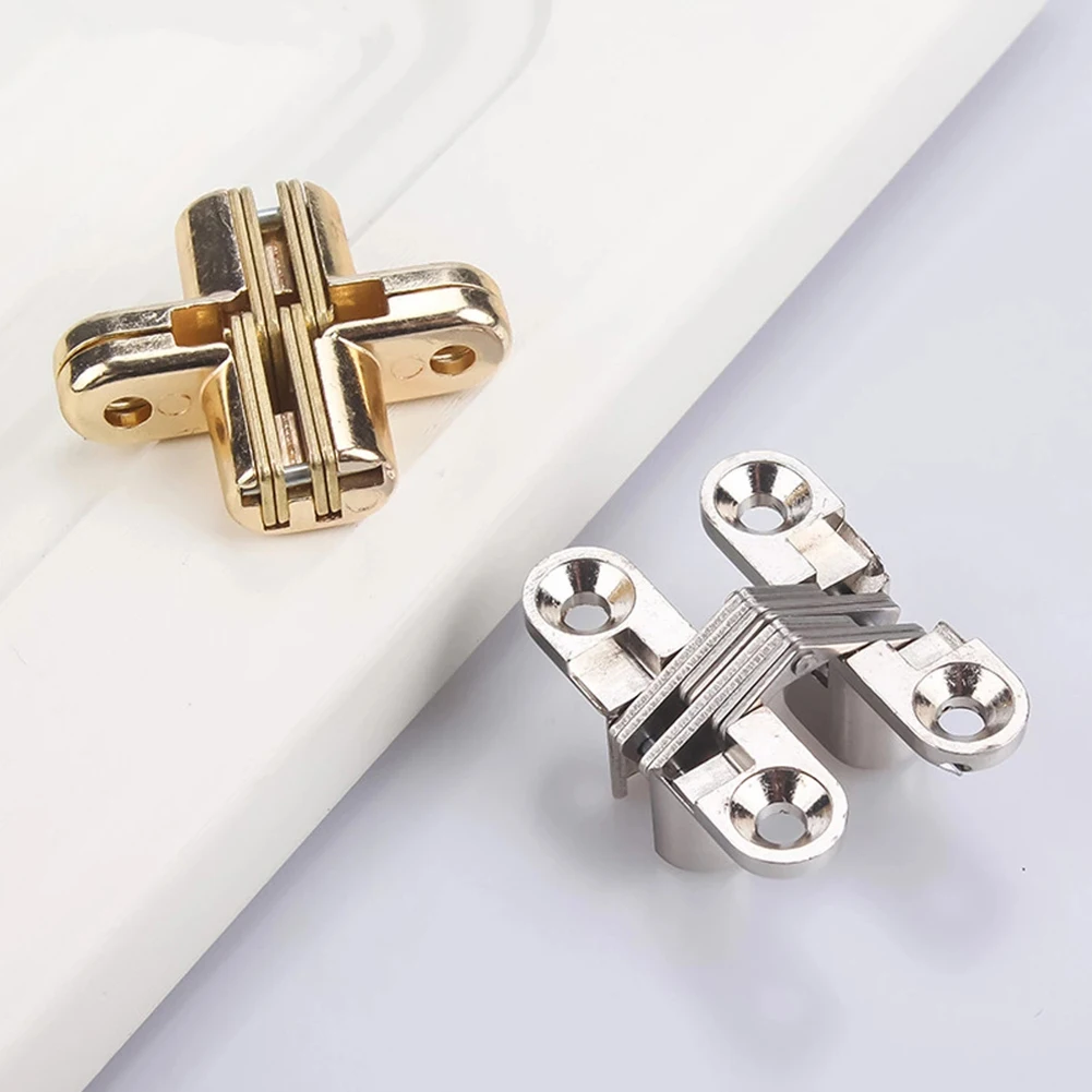 

2pcs Door Folding Hinges Silver/Gold Concealed Cross Hinge For Door Wooden Box Jewelry Box Gift Box Dining Table