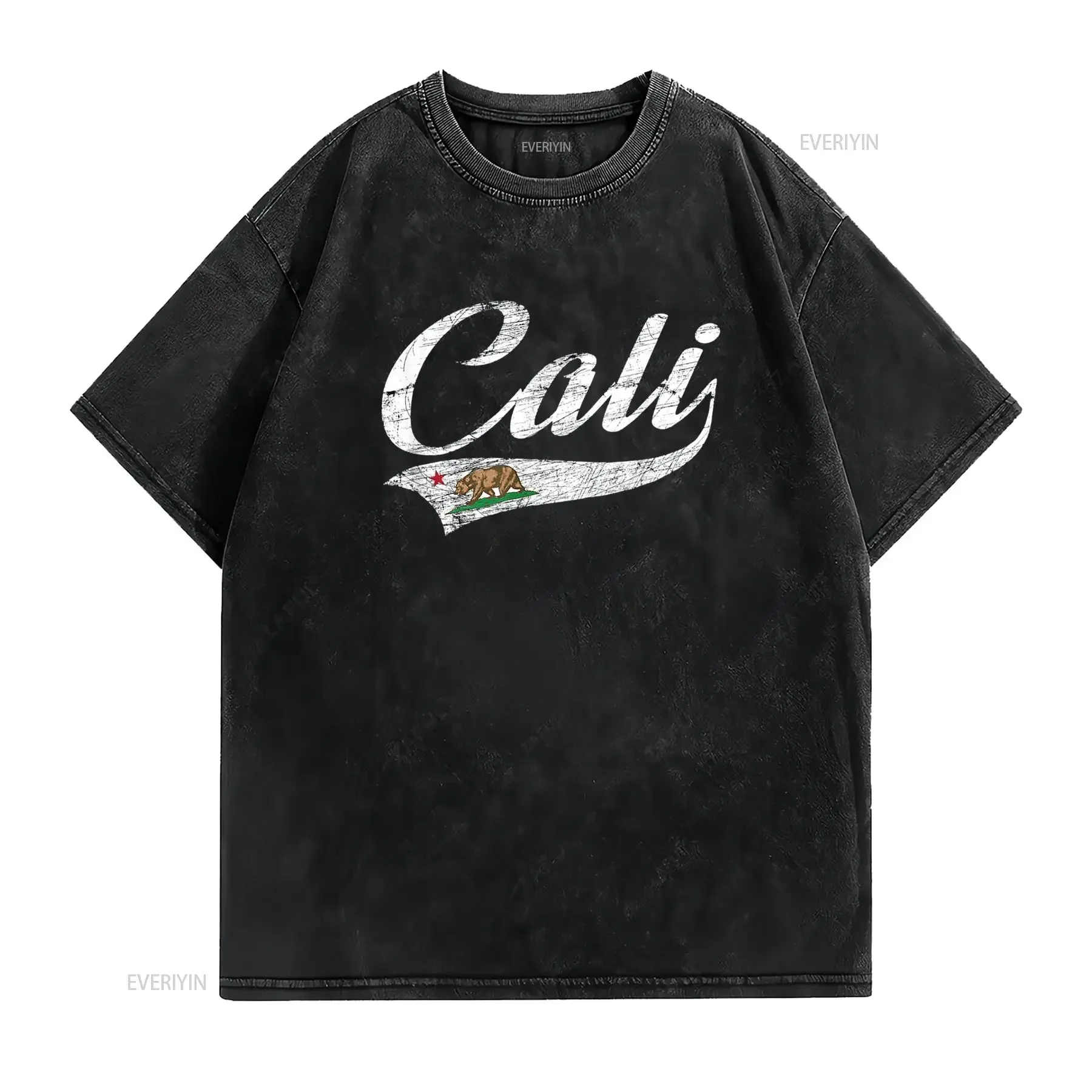 Фото Винтажная футболка CALI California Republic CA с потертым дизайном, винтажный потертый топ с эластичным рисунком для повседневной носки, мягкий №2