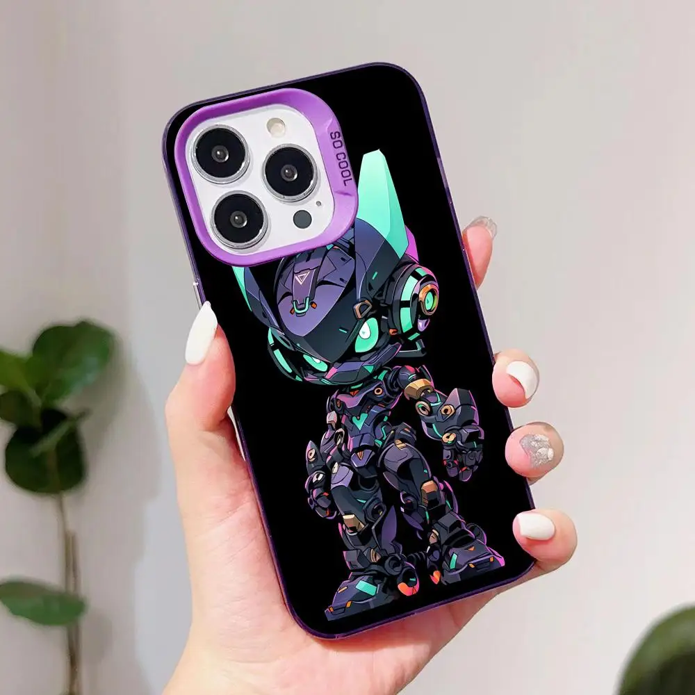 Фото Чехол для телефона с аниме-роботом для iPhone 17 16 15 14 13 12 11 X XR XS Air Pro Max Plus, фиолетовый, разноцветный, серебристый №3