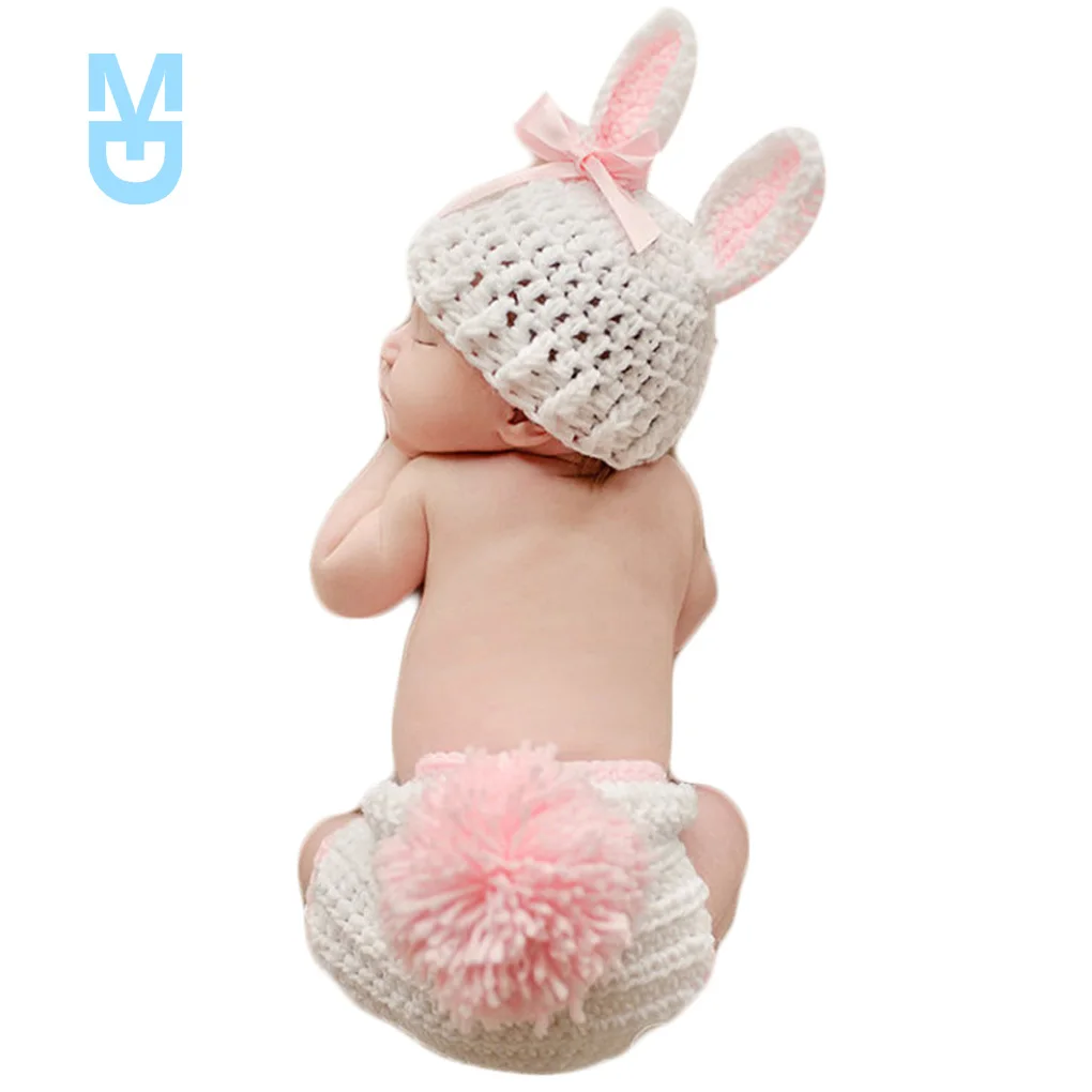 

New Newborns Props Photography Crochet Baby Hat Rabbit Handmade Props Newborn Baby Bonnet Infant Newborn Studio Photo Session Pr