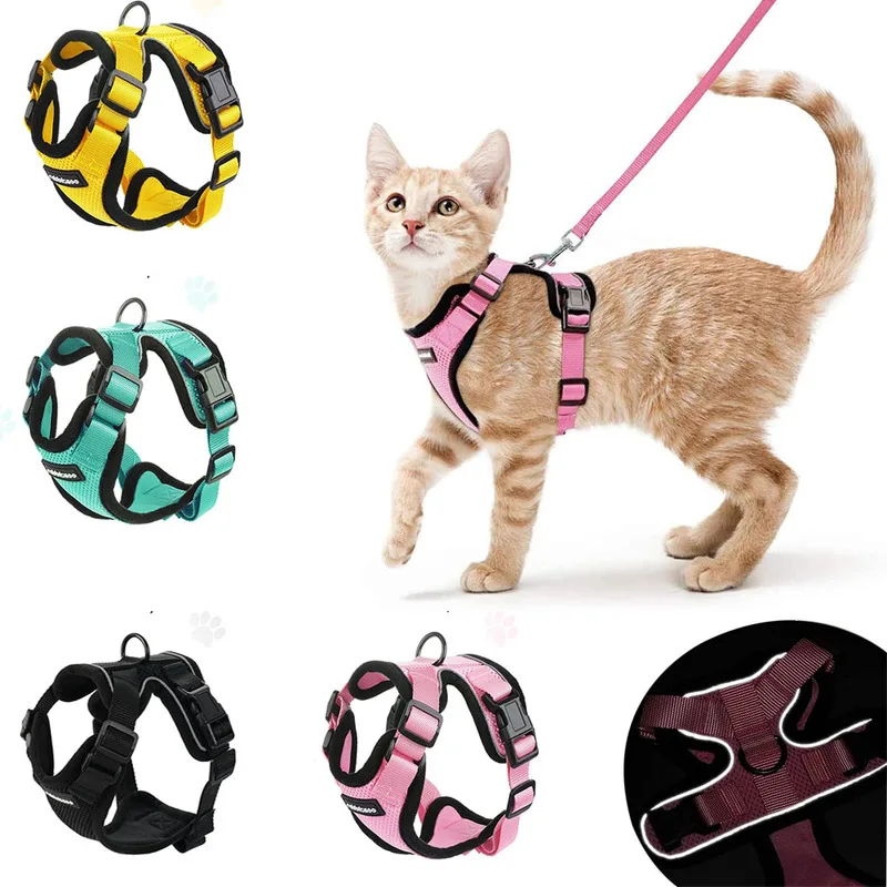 Soft Mesh Small Cat Harness and Leash Set Adjustable Vest Escape Proof for Pet Kitten Easy Control Reflective Puppy Dogs