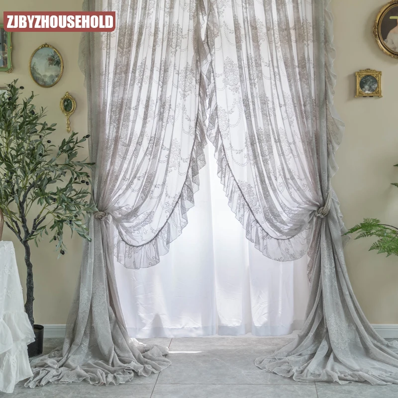 

Vintage Lace Sheer Curtains for Living Room Bedroom Solid Gray Voile Curtain Girls Backdrop Tulle Curtain Window Treatment Decor