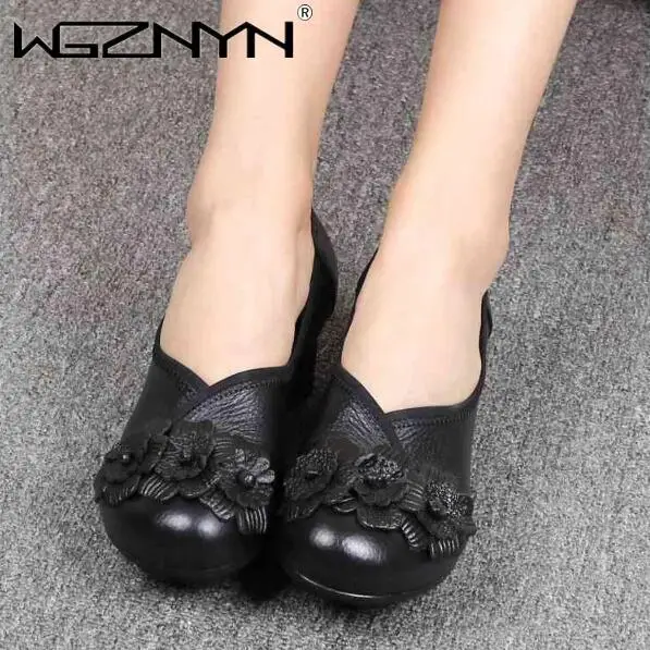 

Floral Vintage Heels Women Retro Pumps Plus Size 42 NEW Women's Shoes 2022 Spring Autumn Handmade Genuine Leather Pumps Shoes