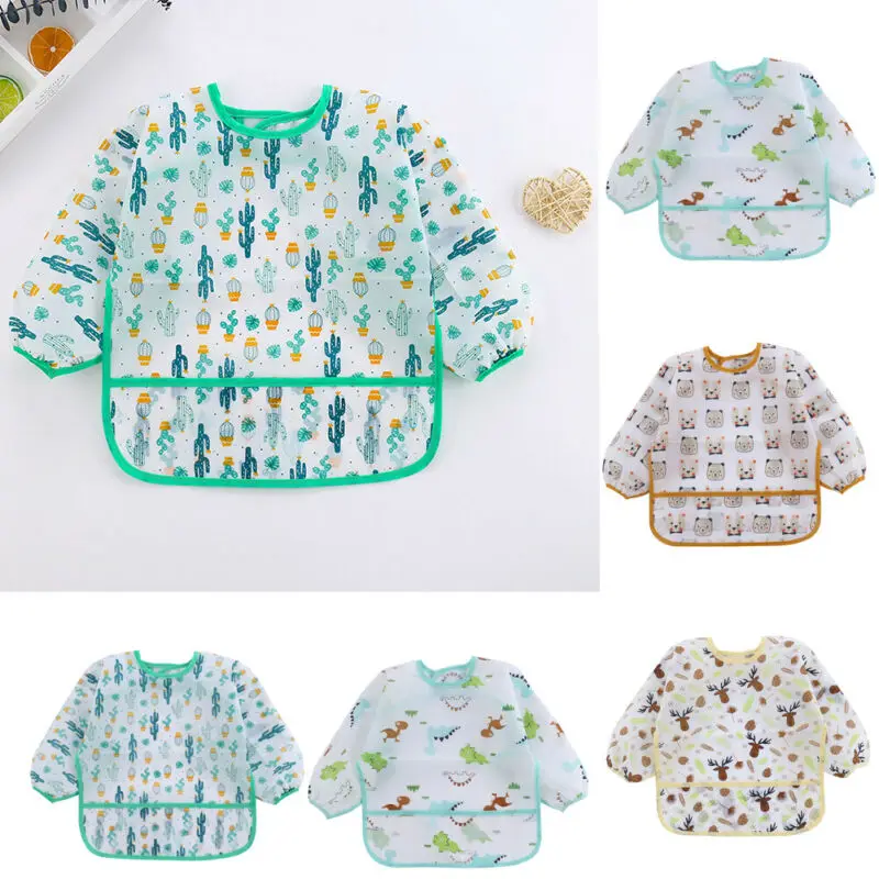 

New Cute Children Baby Kids Toddler Waterproof Long Sleeve Smock of The Art Feeding Bib Apron Fit 1-6 Years