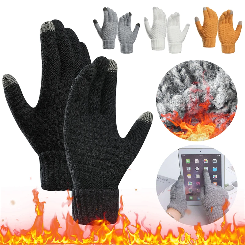 

Winter Crochet Knitted Wool Gloves Warm Tactical Gloves Full Finger Cold-Proof Jacquard Mittens Touchscreen Non-Slip Guantes