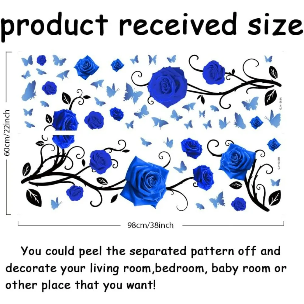 Романтические наклейки на стену с синей розой синие бабочки стены черные ветки