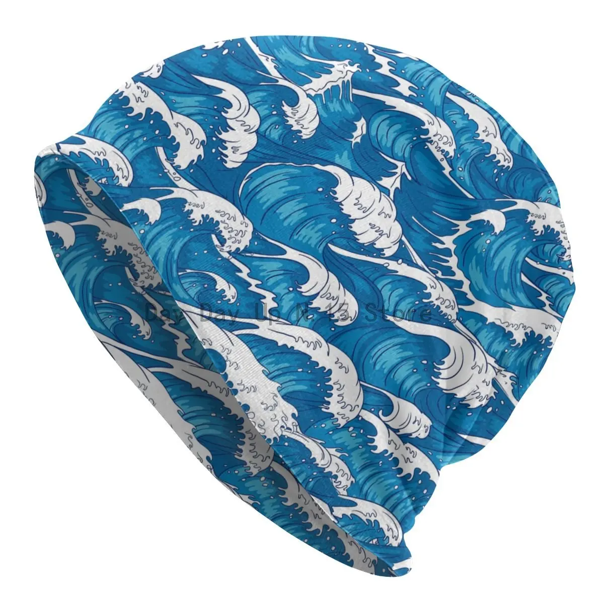 

Unisex Winter Warm Bonnet Homme Knitted Hats Fashion Storm Waves Seamless Pattern Beanie Cap Ski Blue Ocean Wave Beanies Caps