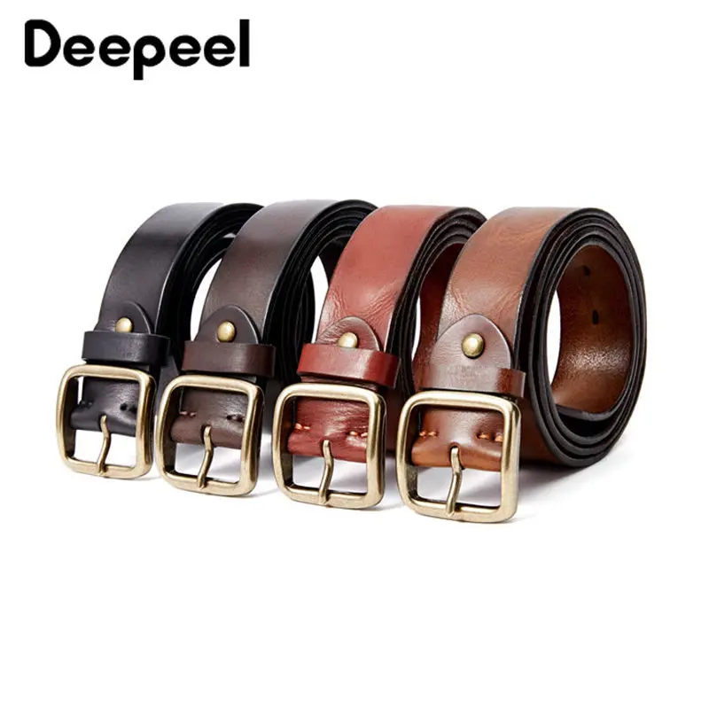 

Deepeel 3.8cm Vintage Genuine Leather Belt Luxury Copper Needle Buckle Men's Belts Casual Waistbelt Cowboy Pants Decor Girdle