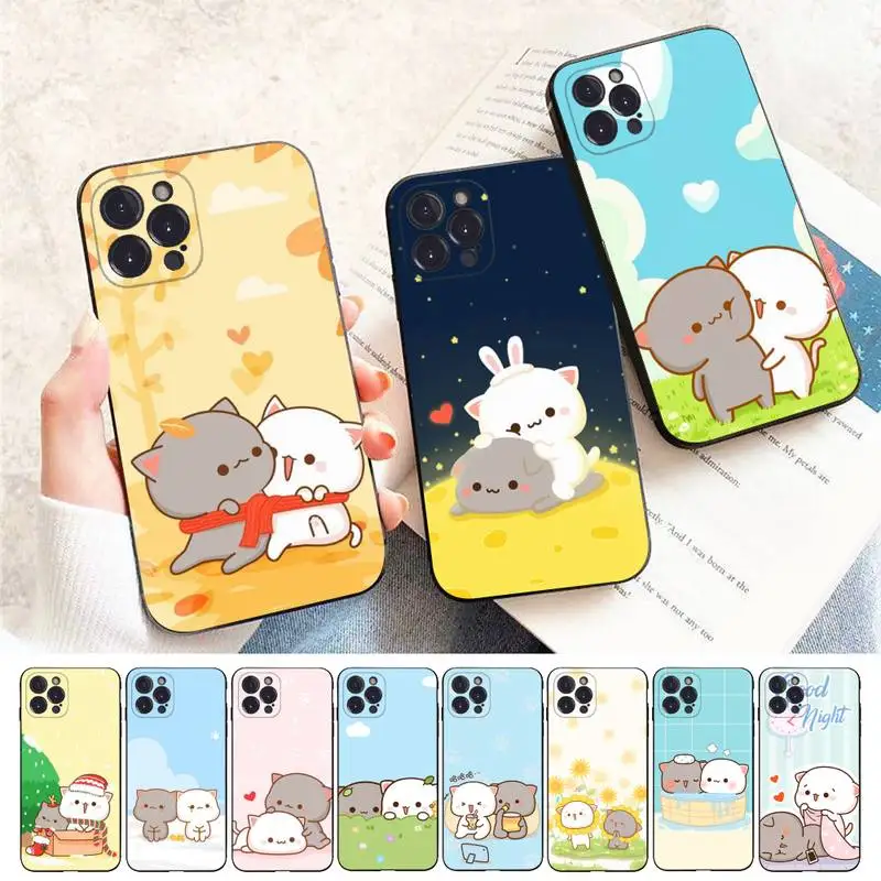 

Cartoon Peach Mochi Cat Phone Case For iPhone 14 11 12 13 Mini Pro XS Max Cover 6 7 8 Plus X XR SE 2020 Funda Shell
