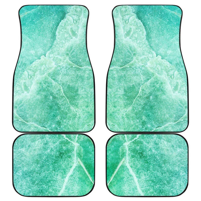 

Teal Marble Print Front and Back Car Floor Mats Heavy Carpet Front and Rear Full Set Pack for Car SUV