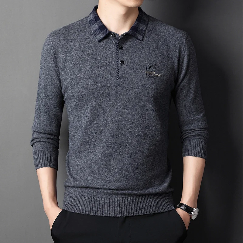 

sleeved Men's wool long t-shirt spring autumn 2023 new middle-aged and old men's thin sweater bottoming top