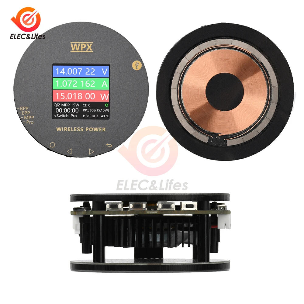 

WPX-0001A Тестер беспроводного зарядного устройства 1,54-дюймовый ЖК-дисплей Qi2/MPP25W Быстрая зарядка Магнитный многофункциональный анализ напряжения и тока
