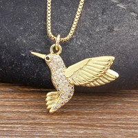 new punk style cute animal bird shape shiny crystal zircon pendant gold plated necklace women creative design jewelry fine gift