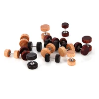 1pc new fashion log round simple hip hop rock wood stud earrings dumbbell body piercing unisex trend jewelry gifts