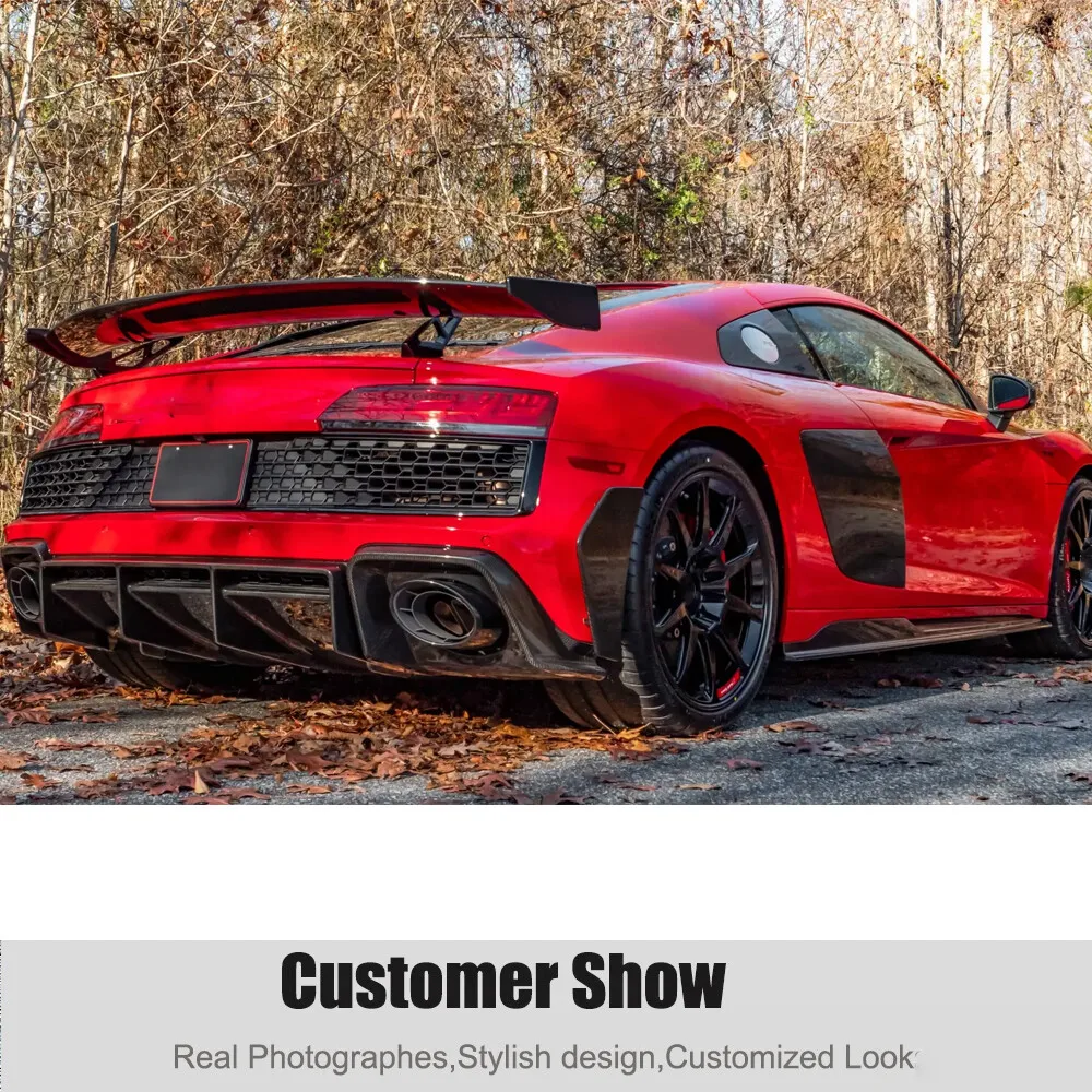 Фото Для Audi R8 V10 22+ Карбоновый передний сплиттер, задний диффузор, боковые пороги, спойлер, комплект обвеса, автомобильные аксессуары №5