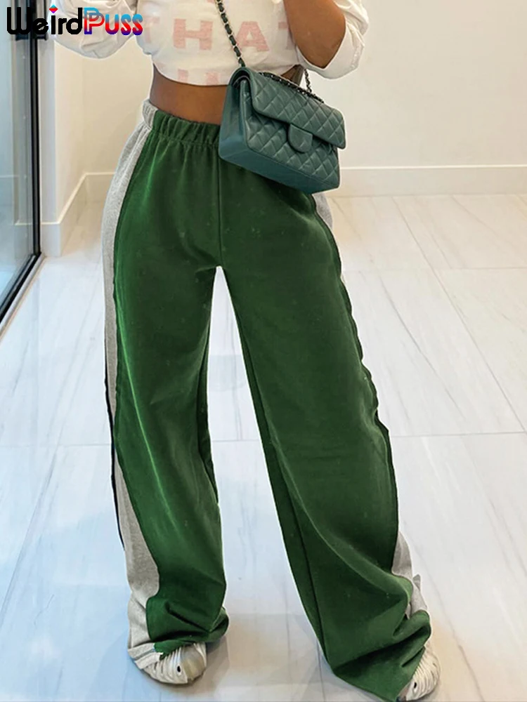 Брюки женские спортивные прямые с завышенной талией и боковыми вставками