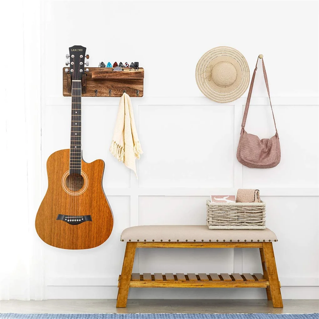 

Деревянная вешалка для гитары с металлическими крючками, настенный держатель для гостиной, спальни, прихожей, компактная полка, стеллаж для...