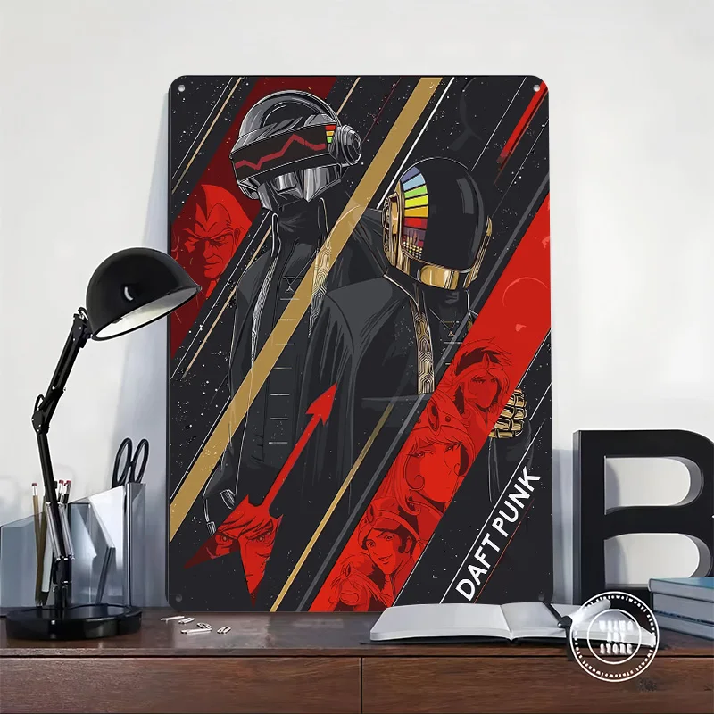 Фото Daft Punk Art Печатный Плакат Индивидуальное Настенное Искусство Ретро Винтаж Металлические Оловянные Вывески для Домашнего Офиса Украшения Игровой Бар Аксессуары №2