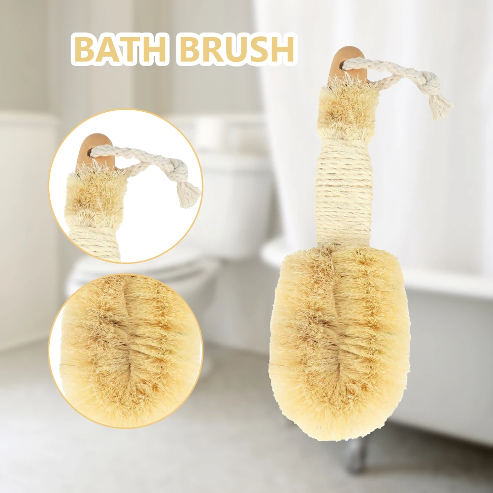 

Bathroom Cleaning Brush with Wooden Handle Plant Fiber Bath Shower Brush Exfoliating Scrub Skin Cleaning Tools