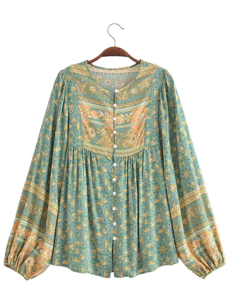 Женская рубашка в стиле бохо праздничная однобортная блузка на пуговицах с