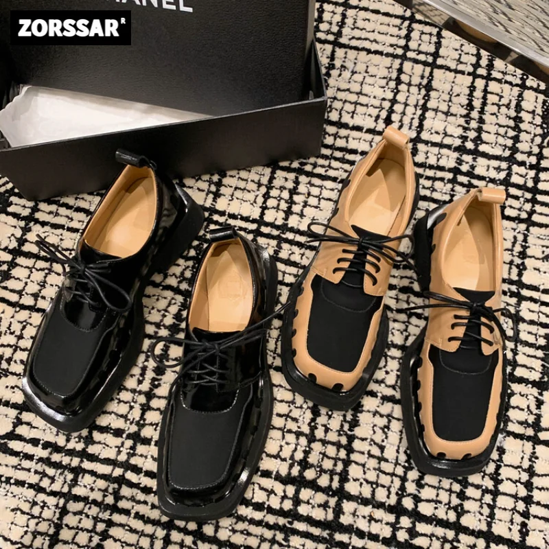 

Platform Oxfords Women's Shoes Women Heels Lolita shoes School Uniform Student Girls Kawaii punk style Square Toe Leather Shoes