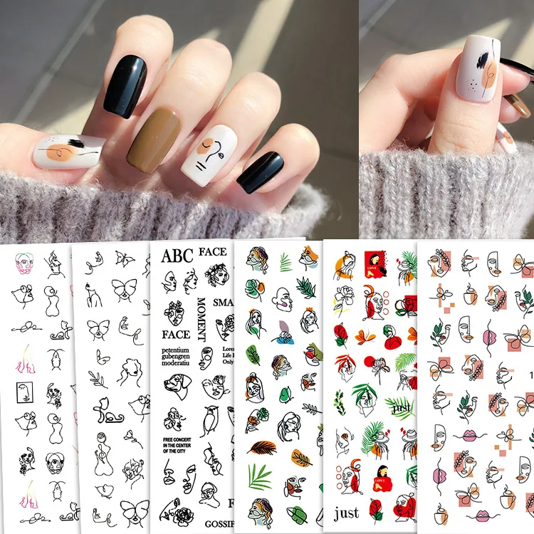 

Fashion Summer Graffiti Abstract Simple Lines Nails Art Manicure Back Gule Decal Decorations Nail Sticker For Nail Tips Beauty