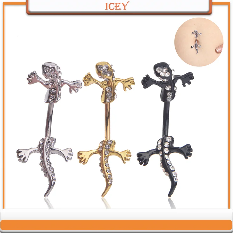 

1pc Electroplating diamond gecko navel ring stainless steel navel button belly ring Piercing products navel stud navel button