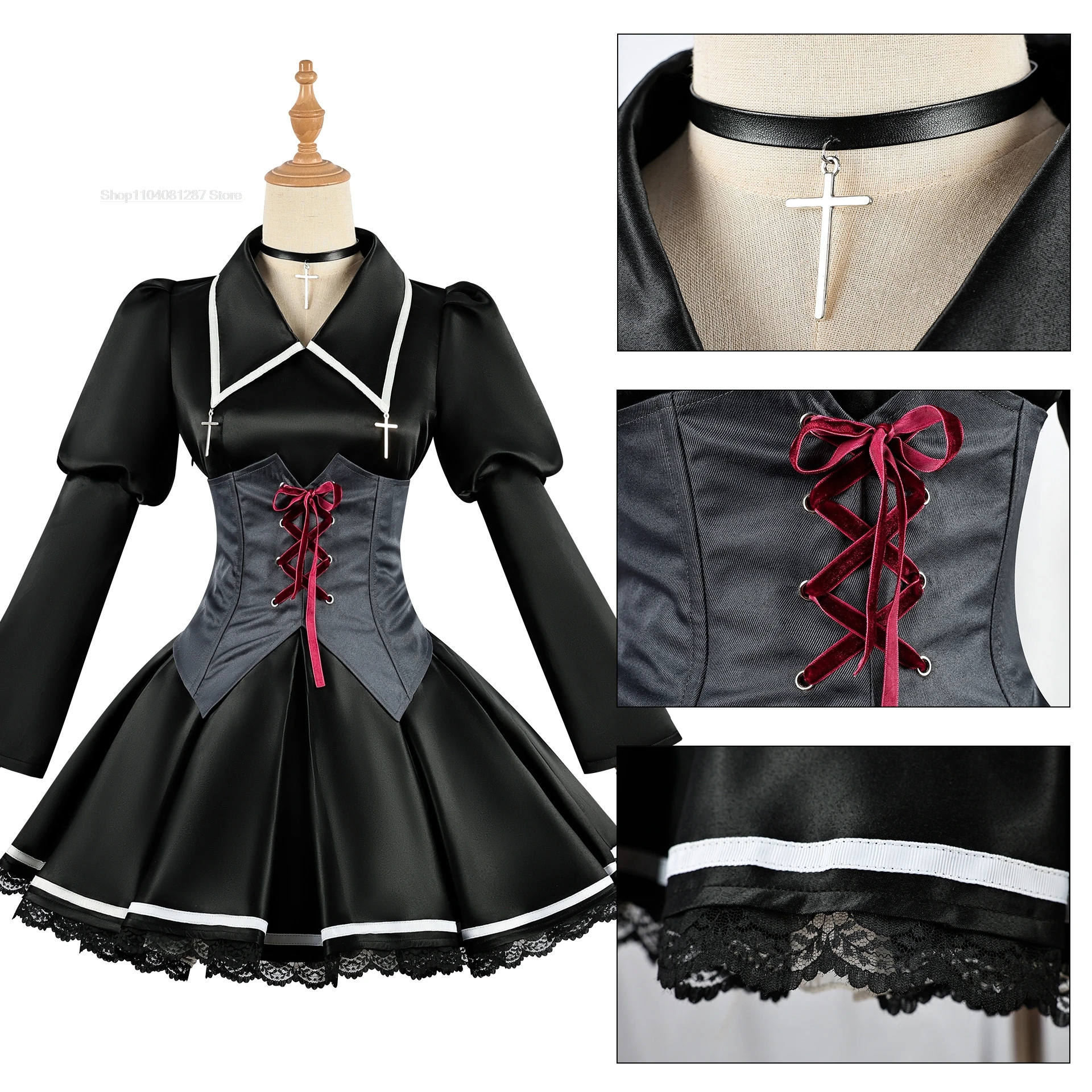 Anime cosplay Shugo Chara Gothic style costume Tsukiyomi Utau black dress yellow wig halloween for women uniform