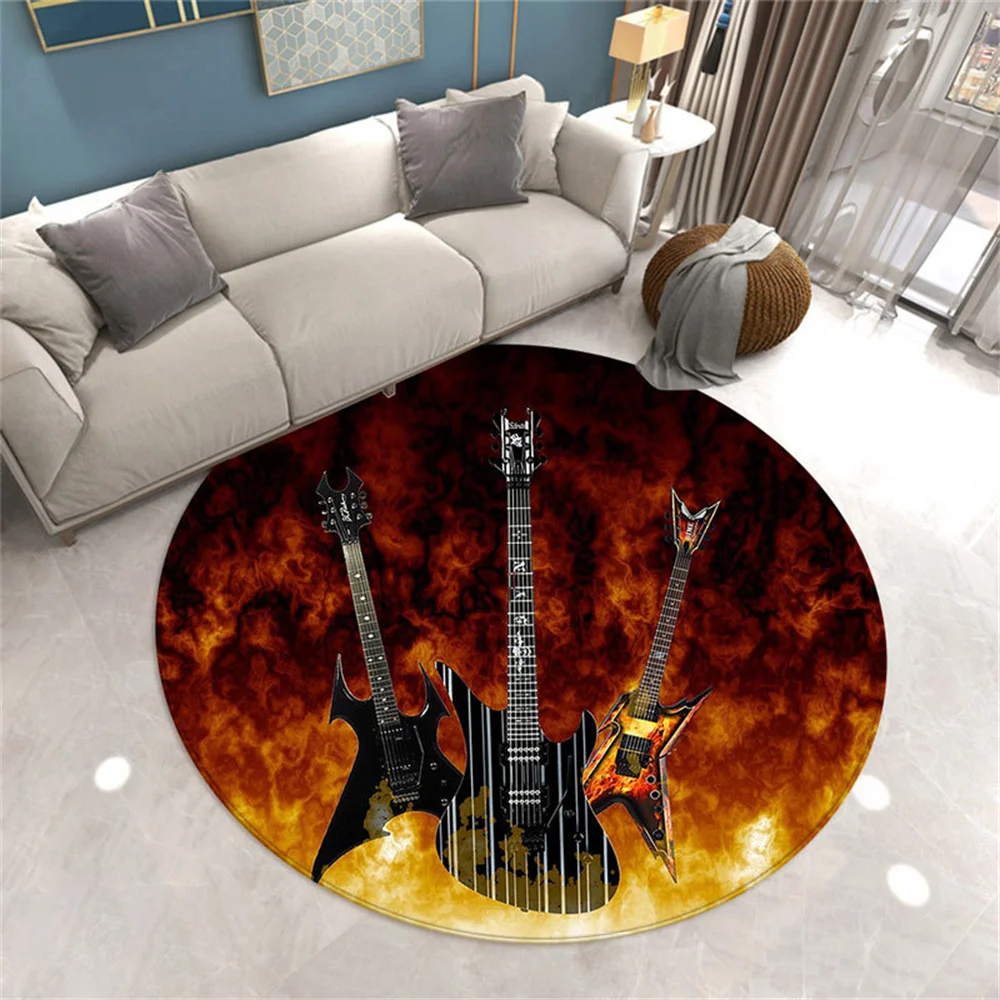 

Guitar Round Carpet For Living Room Musical Instrument Digital Printing Floor Rugs Large Area Quick-dry Dirt-resistant Sofa Mat