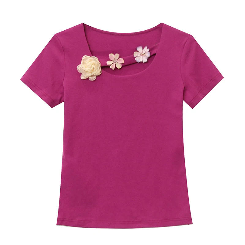 Женская хлопковая футболка с коротким рукавом круглым вырезом и объемными