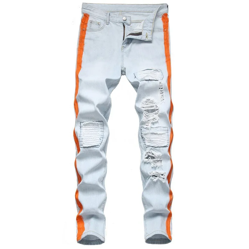 

Denim Designer Hole MOTO BIKE Jeans High Quality Ripped for Men Size 28-38 40 42 2022 Autumn Spring HIP HOP Punk Streetwear
