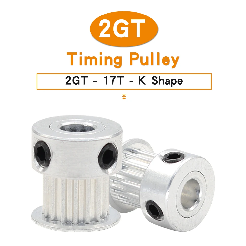 

Belt Pulley 2GT-17T Bore Size 4/5/6 mm Alloy Wheels K Shape Big Head Teeth Pitch 2 mm Timing Belt Width 6/10 mm For 3D Printers