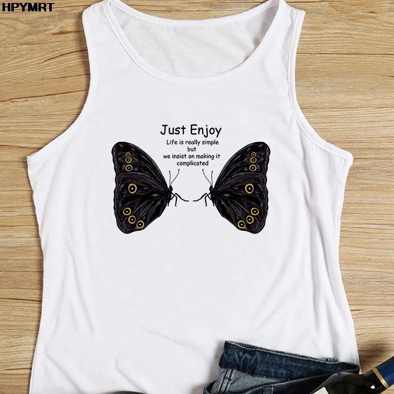 Майка женская Винтажная с принтом бабочки Модный повседневный топ без рукавов