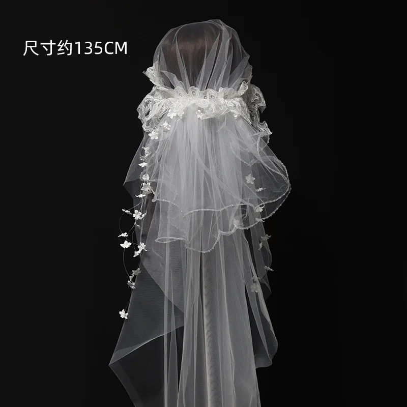 Винтажная кружевная свадебная фата новая короткая тюль и кружево элегантная