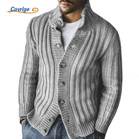 covrlge mens casual single breasted knit sweater solid color autumn winter cardigan lapel long sleeve sweater jacket men mwk058